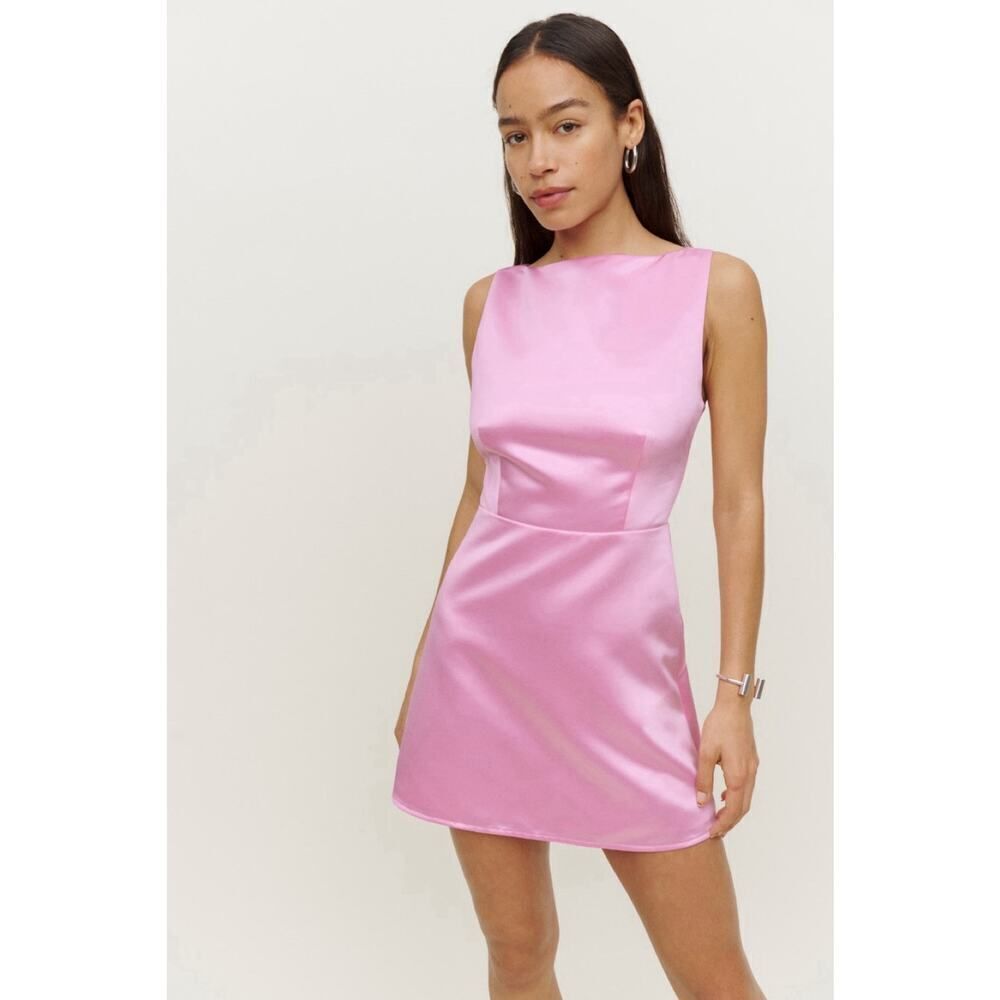 Reformation Pink Satin Mini Dress